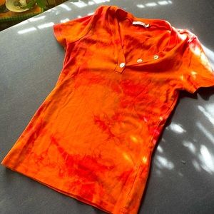 SWEET & SEXY! Pink and tangerine, tie-dye, V-neck, super soft Tshirt S 🍑